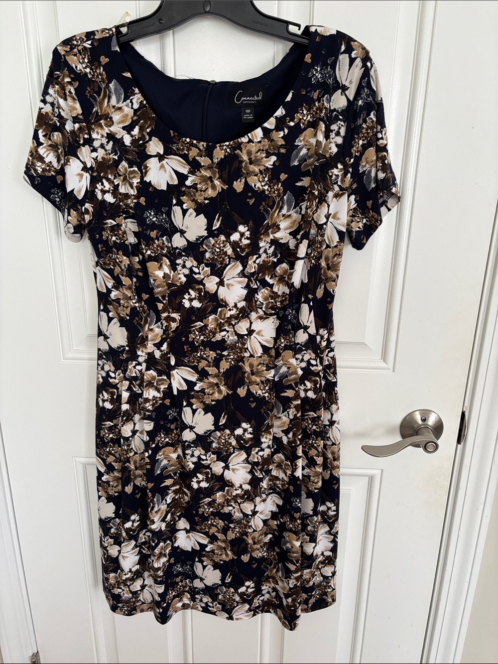 connected apparel Navy Floral Midi Dress with Brown and White Blooms